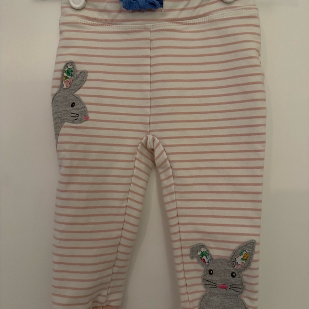 Baby Boden Striped Pants with Bunny Appliqués